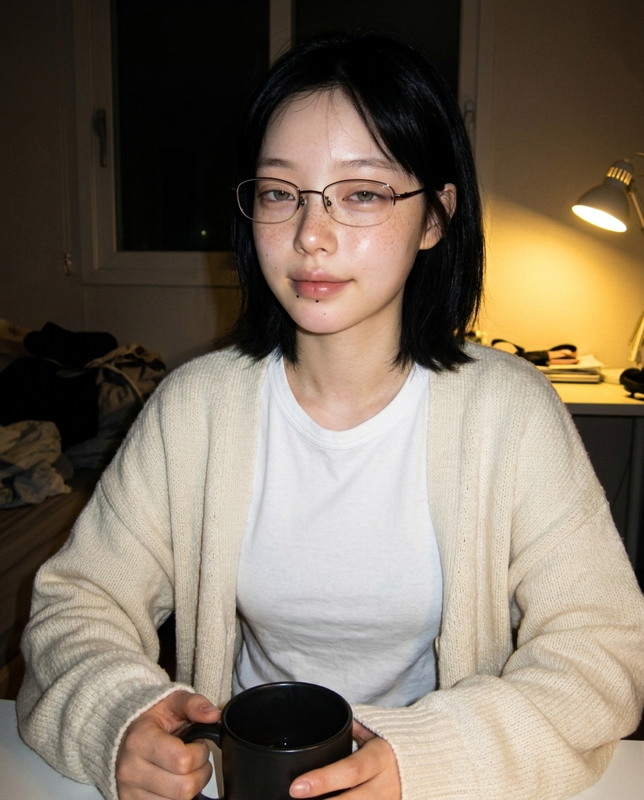 데스크 램프 노란빛 작업방 책상 앞 머그 한 손