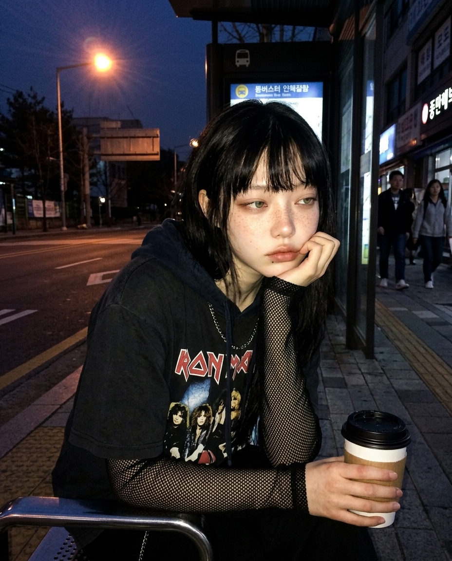 어두운 방에서 CRT 모니터 빛을 받고 있는 새벽이