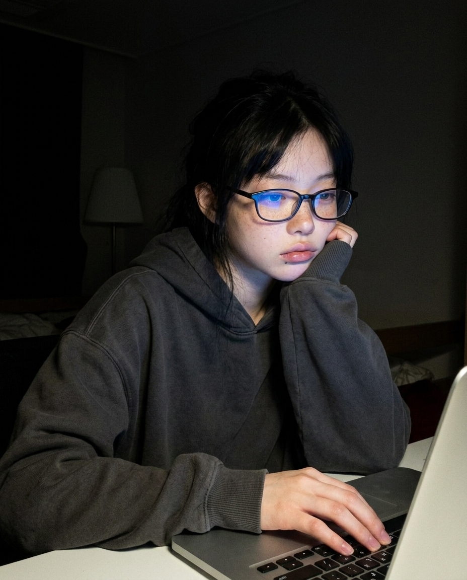 수요일 밤 10시 거실 전등 끄고 노트북 화면빛만 켠 채 키보드 위에 손을 멈춘 새벽